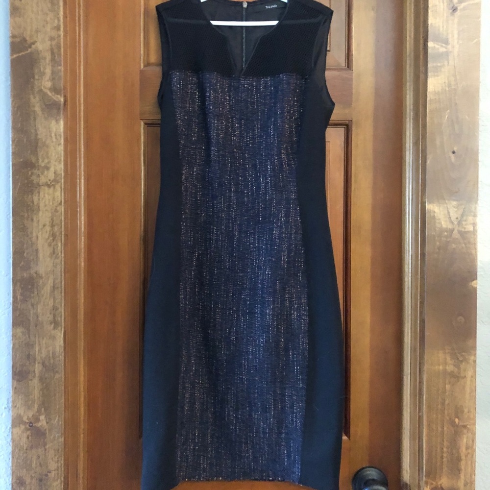 Black and blue metallic Tahari dress